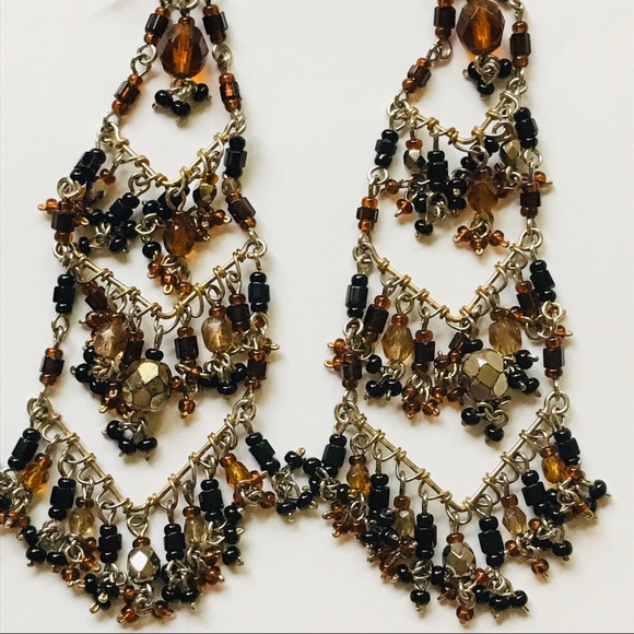 Gorgeous Earrings! Black/Amber/Multicolor Stones! - Picture 5 of 5